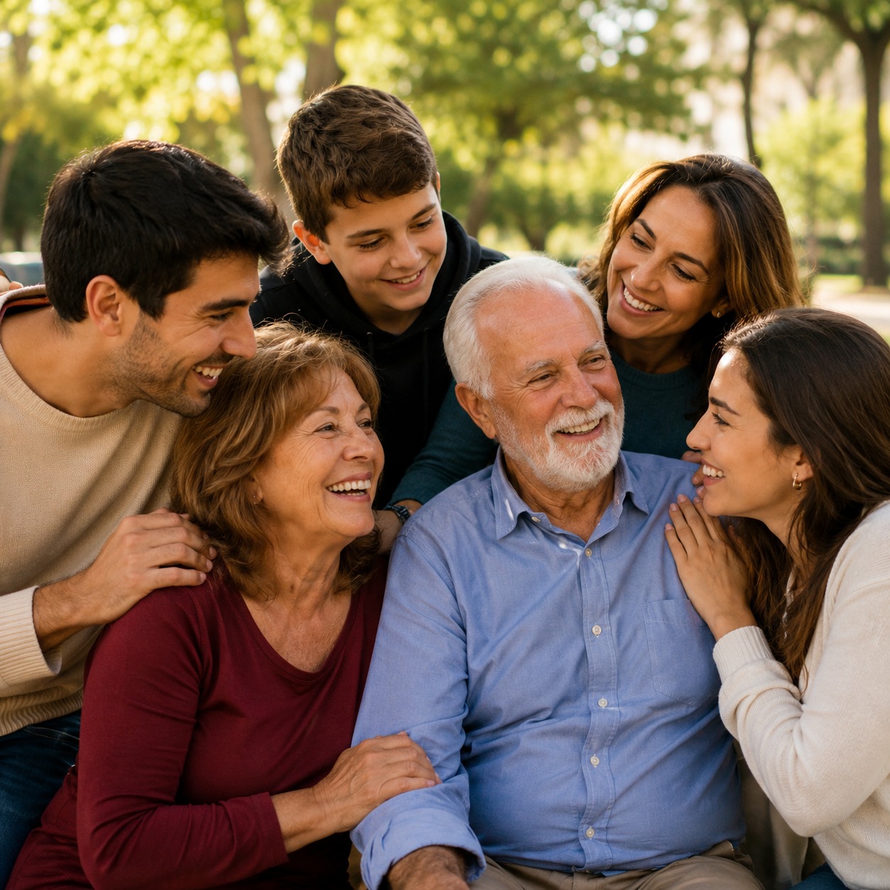 Familia feliz reunida en un parque